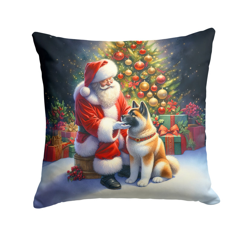 Coussin Akita and Santa Claus, H 14 po x l 14 po
