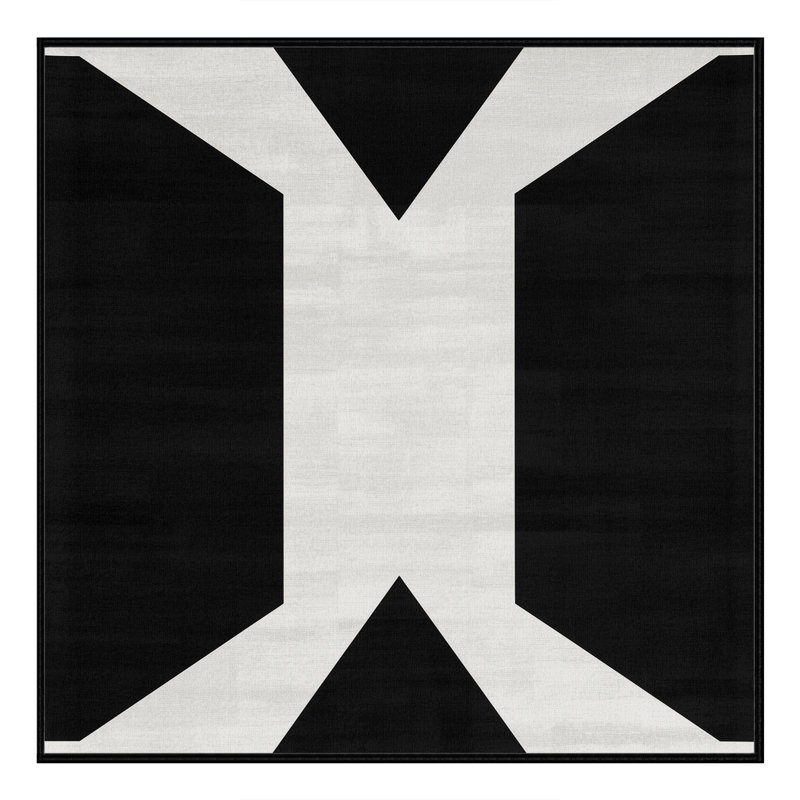 Machine Washable Manhasset Contemporary Geometric Shapes Rug in Black – Black Binding, 5' Square