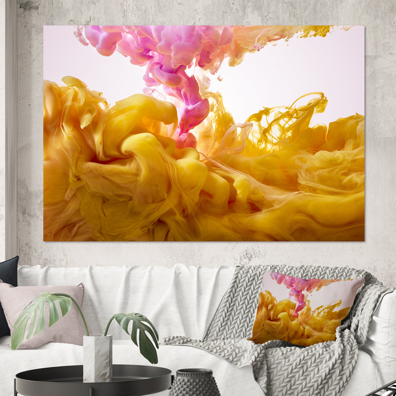 «Yellow and Pink Dancing Ink Clouds» - photographie sur toile, Toile tendue, H 12 po x l 20 po