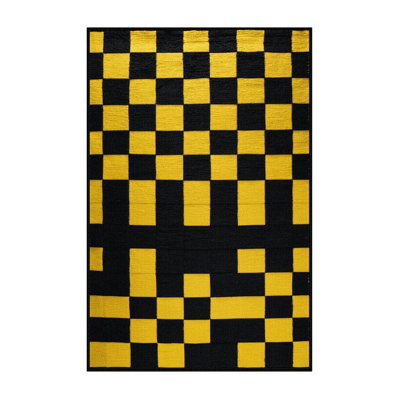 Tapis damier noir lavable à la machine, Rectangle 5 pi x 7 pi