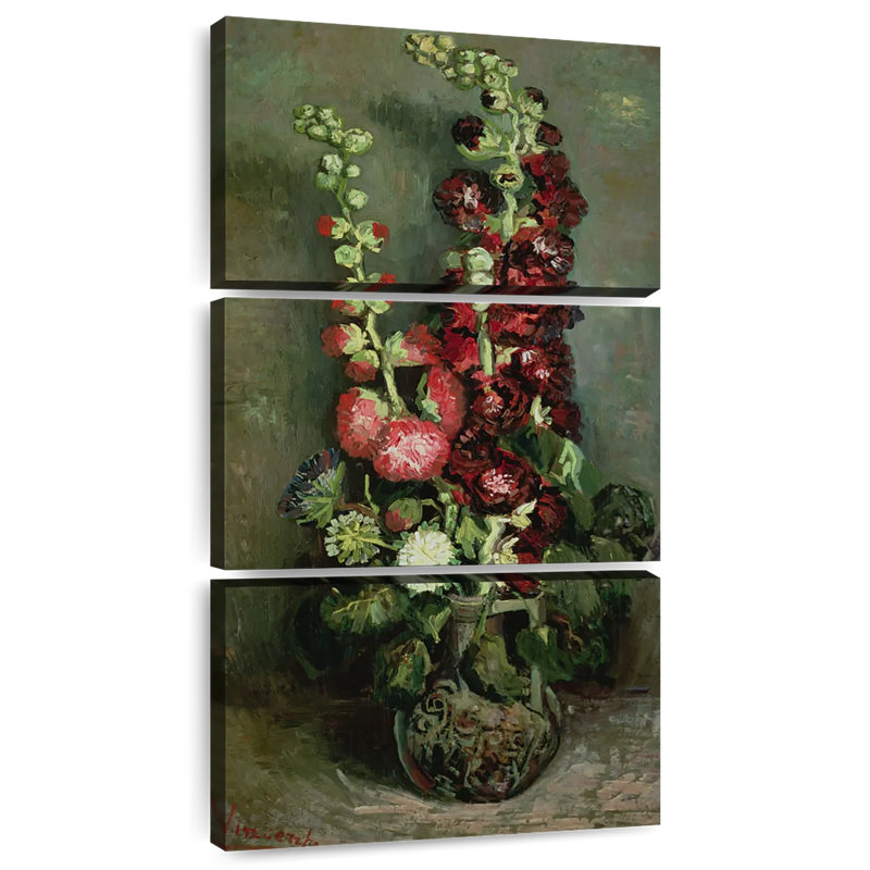 Vase de roses trémières, H 32 po x l 15 po