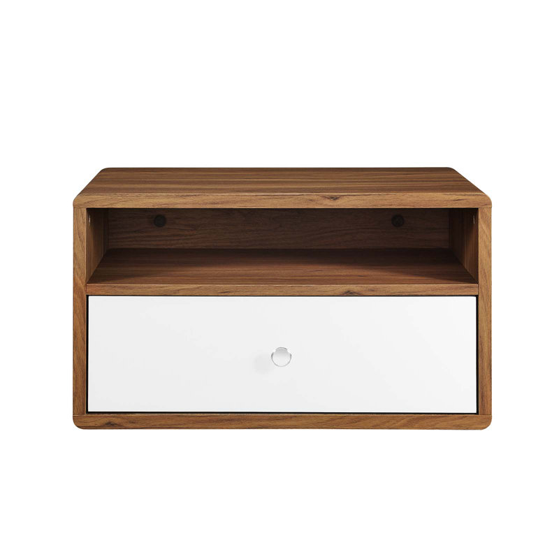 Walnut and White Mid-Century Modern Wall-Mount Nightstand