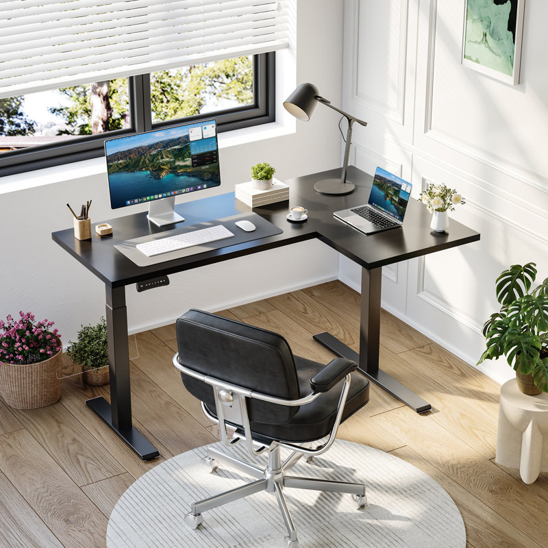 L-Shaped Home Office Height Adjustable Standing Desk, Black/Black, 47.2" H x 71" W x 47.2" D