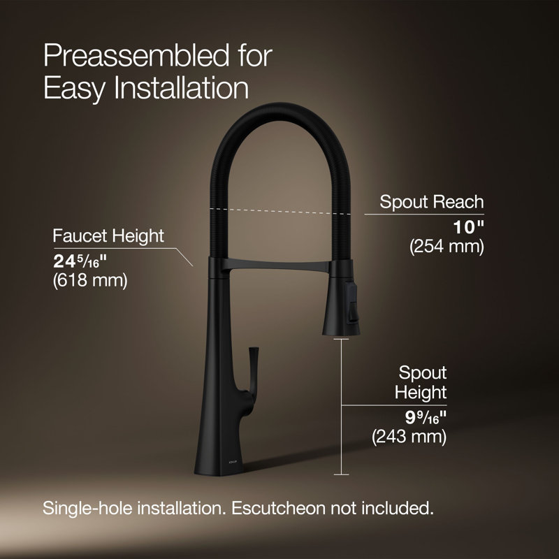 Graze Single-Handle Semi-Professional Kitchen Sink Faucet With 24-5/16-In Spout, Matte Black