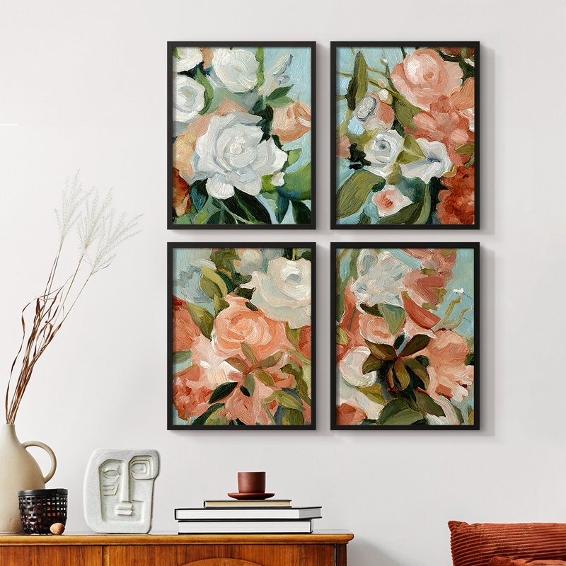 Connected Colors II Framed Print - Set of 4, Walnut, 32" H x 10" W