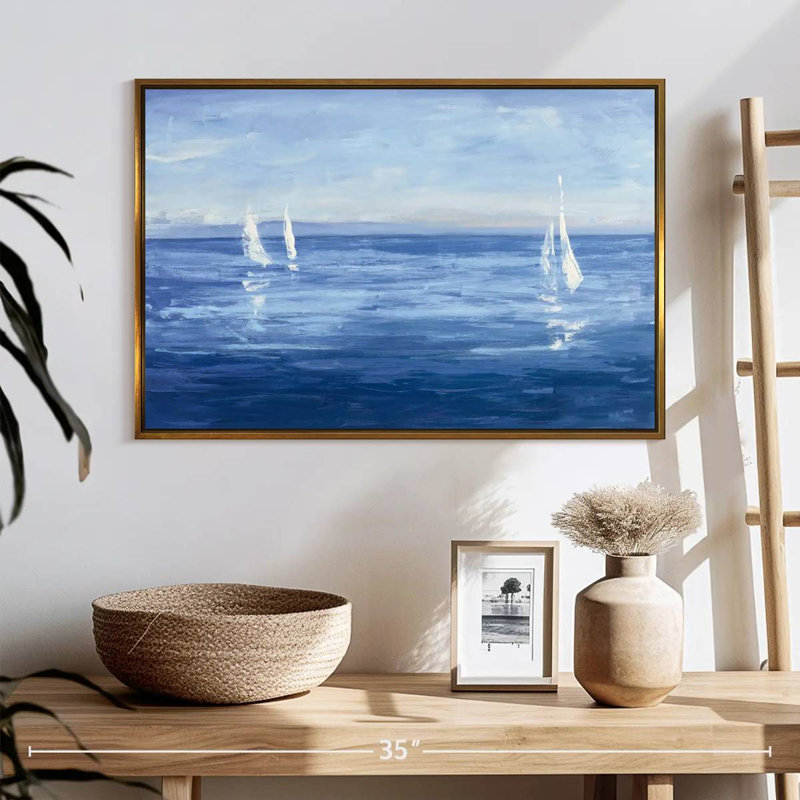 Voile ouverte, Cadre flottant doré, 25 po x 17 po