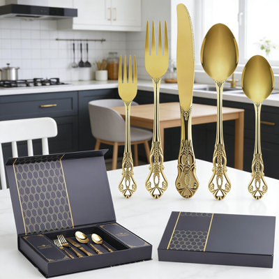 Ensemble de couverts Royal Vintage pour 8 couverts en acier inoxydable de 40 pièces avec finition polie miroir et ensemble de couverts allant au lave-vaisselle