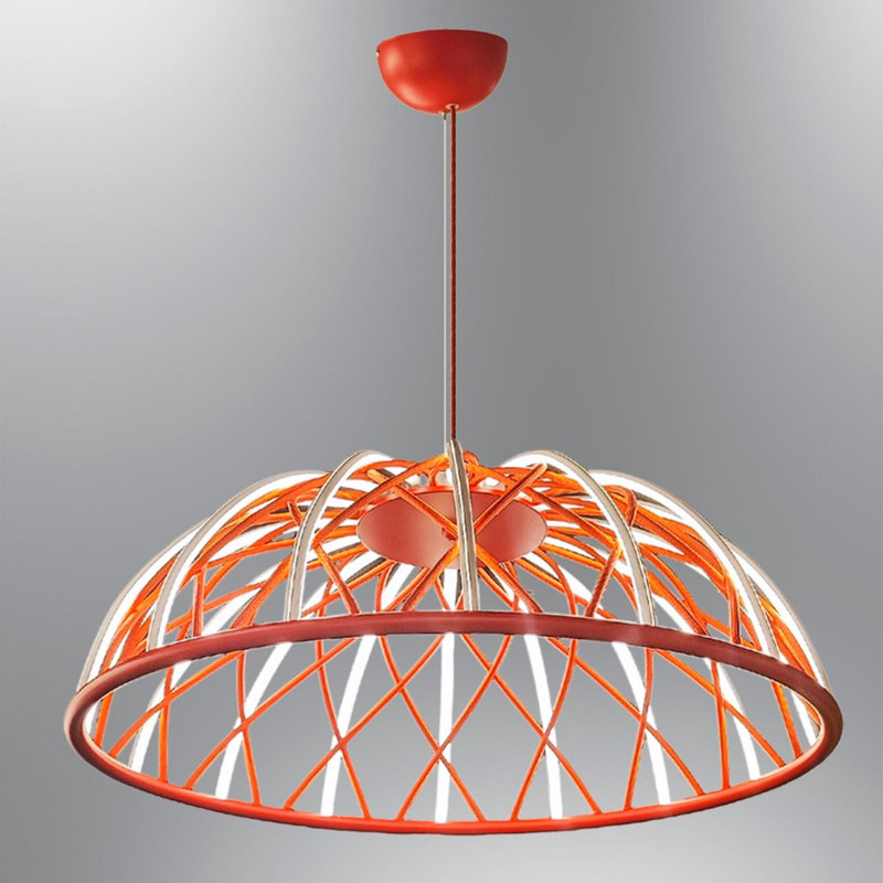 Superbe lustre rouge de 30,0 po de diamètre et 47,2 po de hauteur | Corps en métal durable et capuchon en acrylique | 1 x douille DEL 70 W, lumière blanche chaude 3000 K, 7 000 Lm | Parfait pour les salles à manger et les intérieurs modernes, design élégant