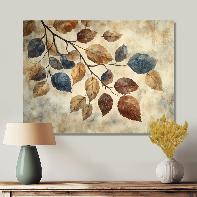 Faded sépia feuilles III - feuilles, art mural, H 30 po x l 40 po, Toile tendue, Ne s’applique pas
