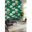 Papier peint floral, sarcelle, décoration murale rétro