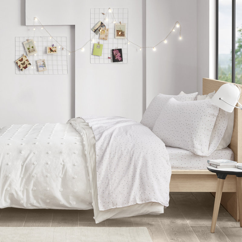 Ensemble de draps 100% flanelle de coton Cozy, Ensemble de draps pour lit double avec drap-housse, Gris / pois roses
