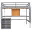 Lit mezzanine gris avec bureau, tableau d'écriture et armoire à 2 tiroirs - Structure en bois massif gris, armoire, pour les enfants de 6 ans et plus-653228021