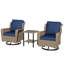 Ensemble de 3 chaises de patio pivotantes à 360 ° en osier avec coussins bleus et table d'appoint 3 pièces-234182374