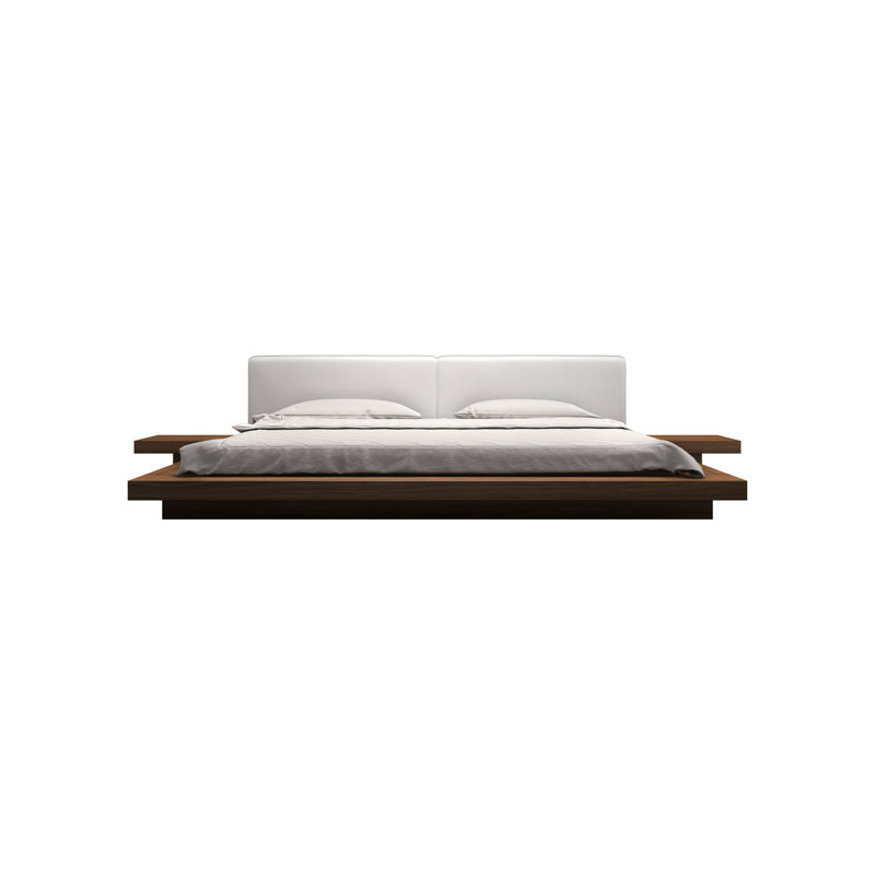 Upholstered Bed, King, Walnut/White Leather