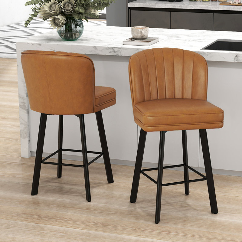 26" Swivel Counter Height Bar Stools With Backs For Kitchen Island, Brown, 3, Counter Stool (26” Seat Height)