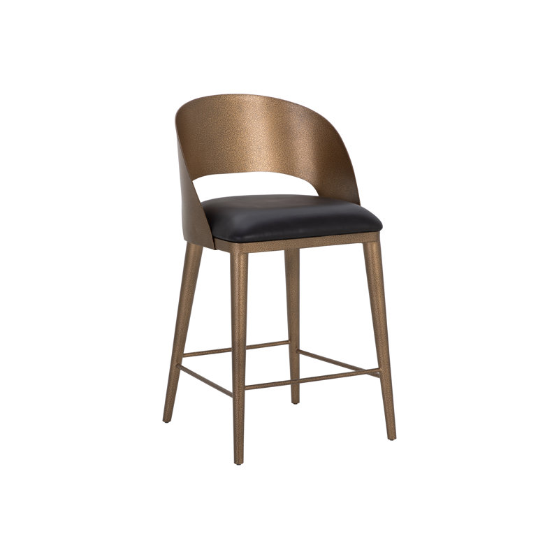 Upholstered Stool with Metal Frame, Counter Stool (26" Seat Height), Antique Brass/Charcoal Black
