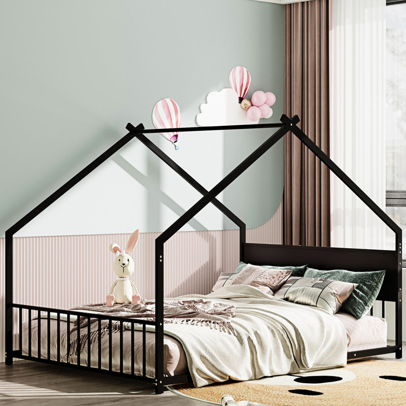 Lit en métal pour et - Lit double avec lattes, lumières incluses (cadre noir noir avec lumières colorées, pas de sommier)