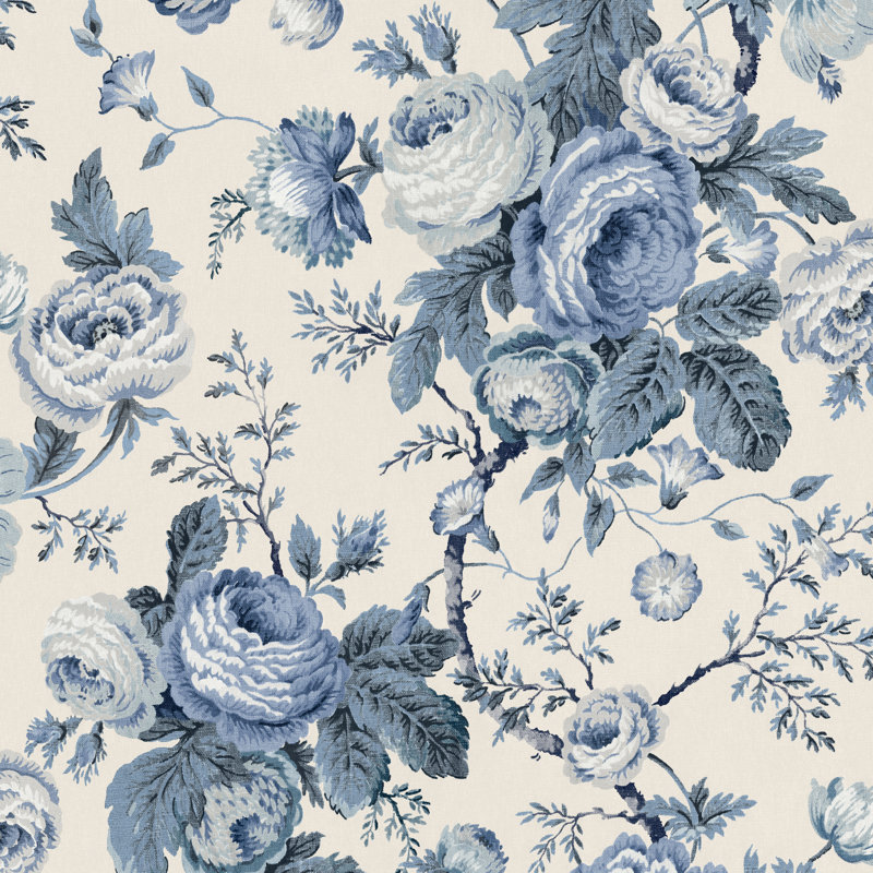 Laura Ashley Uffington Roses Dark Seaspray Wallpaper, Blue