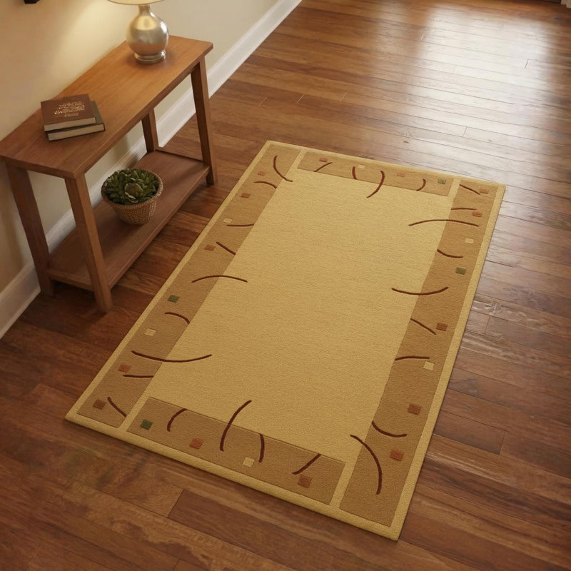 Ashlynn Authentic Hand-Tufted Handmade Golden Yellow & Camel Modern Minimalist Abstract Border Wool Area Rug