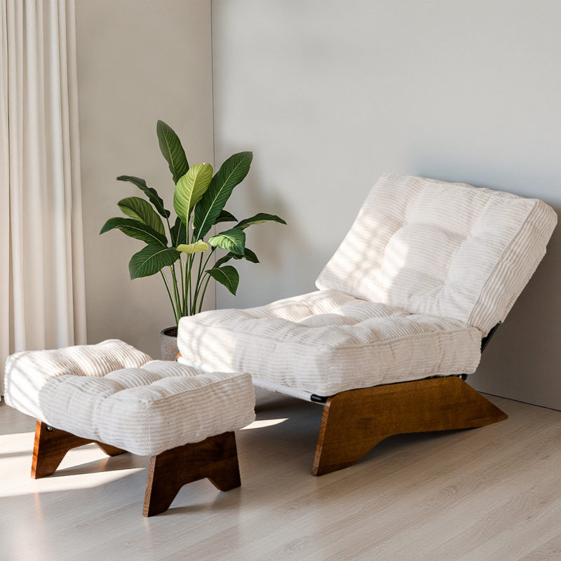 Lounge Chair with Ottoman,Adjustable Backrest Tufted Accent Chair with Footrest Set, Beige
