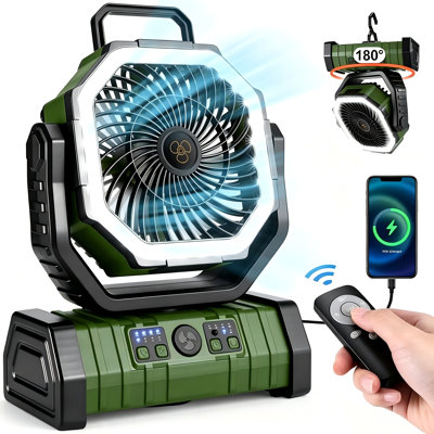 20000mAh Portable Camping Fan with LED Lantern, Auto Oscillating Rechargeable Tent Fan with Remote Control & Timer, Adjustable Wind & Light Brightness, Outdoor Fan for Camping, Fishing, Power Outage