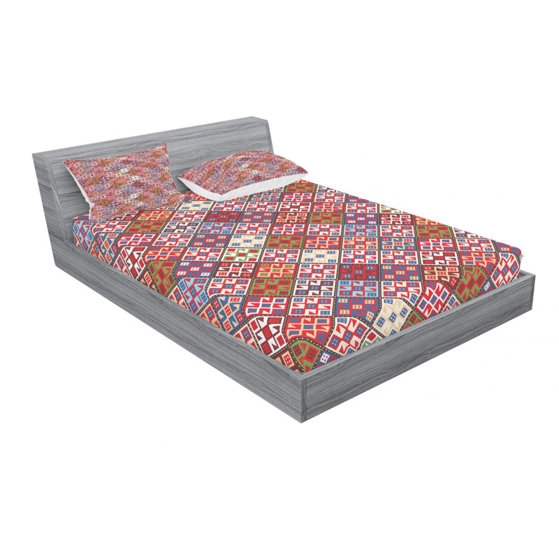 Microfiber Geometric Sheet Set, Queen Sheet Set + Fitted Sheet + 2 Pillowcases