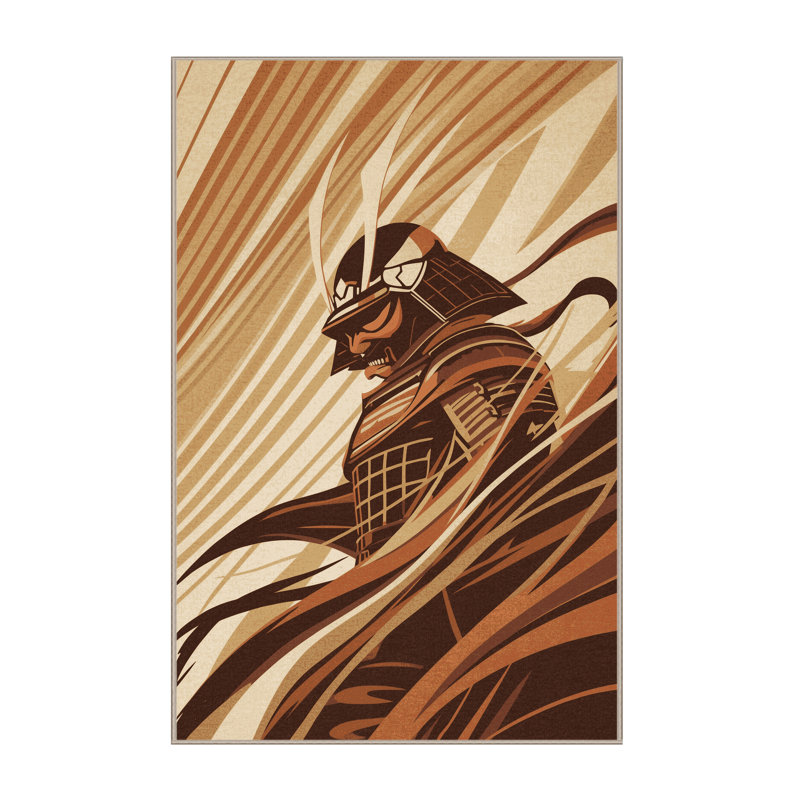Soft Plush Durgin Demon Samurai Bold & Eclectic Modern Arc Area Rug in Brown – Beige Binding, 5x7
