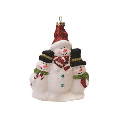 4.5" Merry & Bright Glitter Shatterproof Snowman Family Christmas Ornament