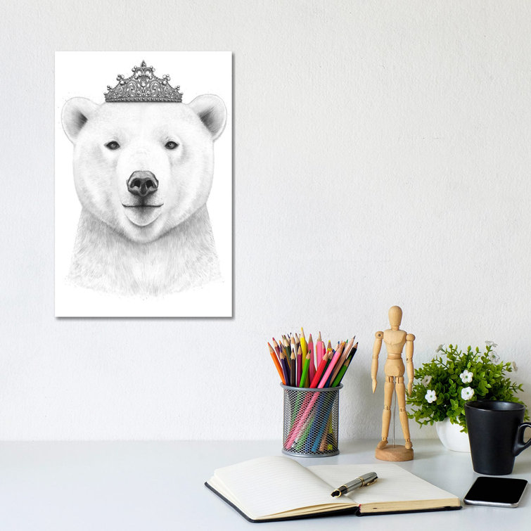 Queen Bear by Valeriya Korenkova - Wrapped Canvas Drawing Print