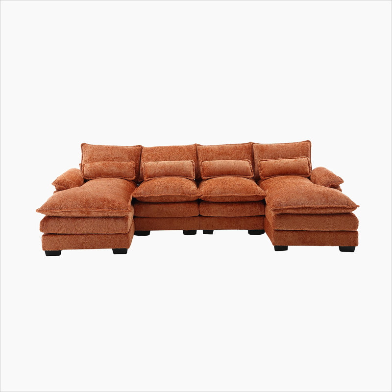 Odas 110.63'' Modular Sofa, Orange Fabric