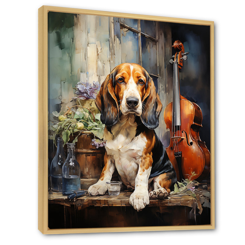Basset hound, mélodie sur toile, H 20 po x l 12 po x P 1 po, Cadre naturel flottant