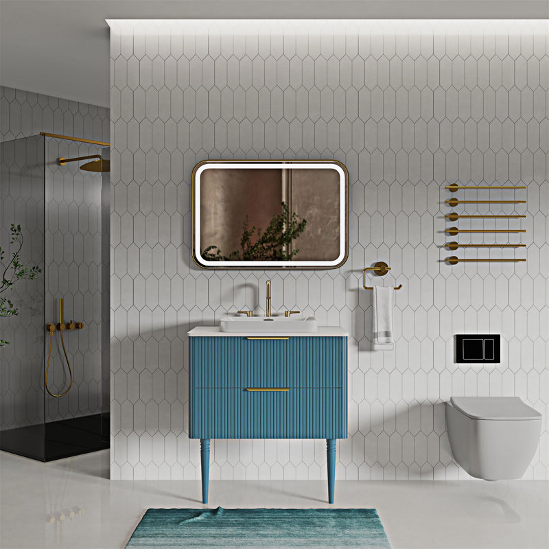 Meuble-lavabo autoportant avec lavabo en céramique, Bleu