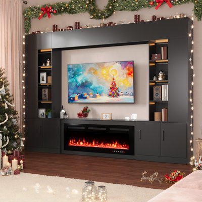 112"Large Wall Unit Entertainment Centre With Fireplace And LED Lights