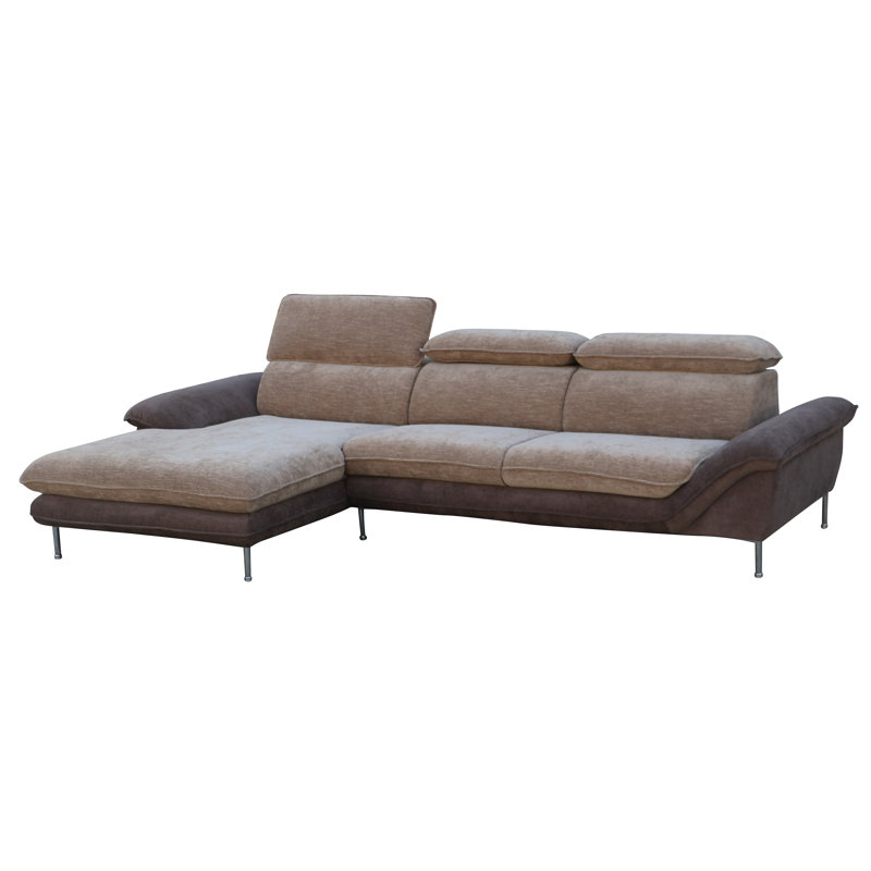 Canapé et chaise longue Lynnette, Tissu à flocage brun clair / mousse, Orienté à gauche (vu de face)