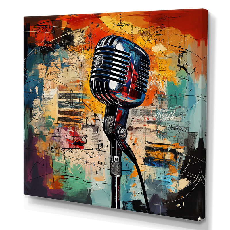Popart Microphone Harmony II - fruits, art mural, H 36 po x l 36 po x P 1,5 po, Toile tendue