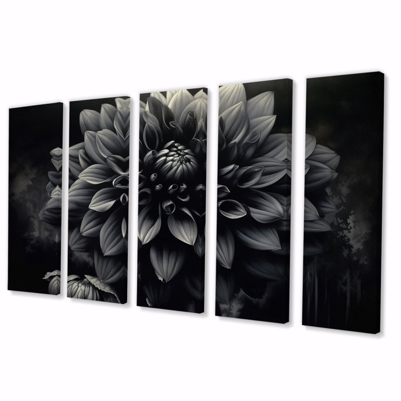 «Black White Garden Dahlia», palette de 5 pièces sur toile