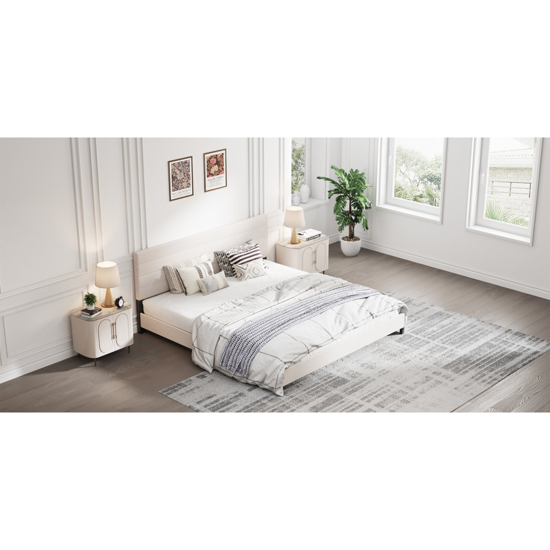 Yeudiel Upholstered Platform Bed, Beige, King