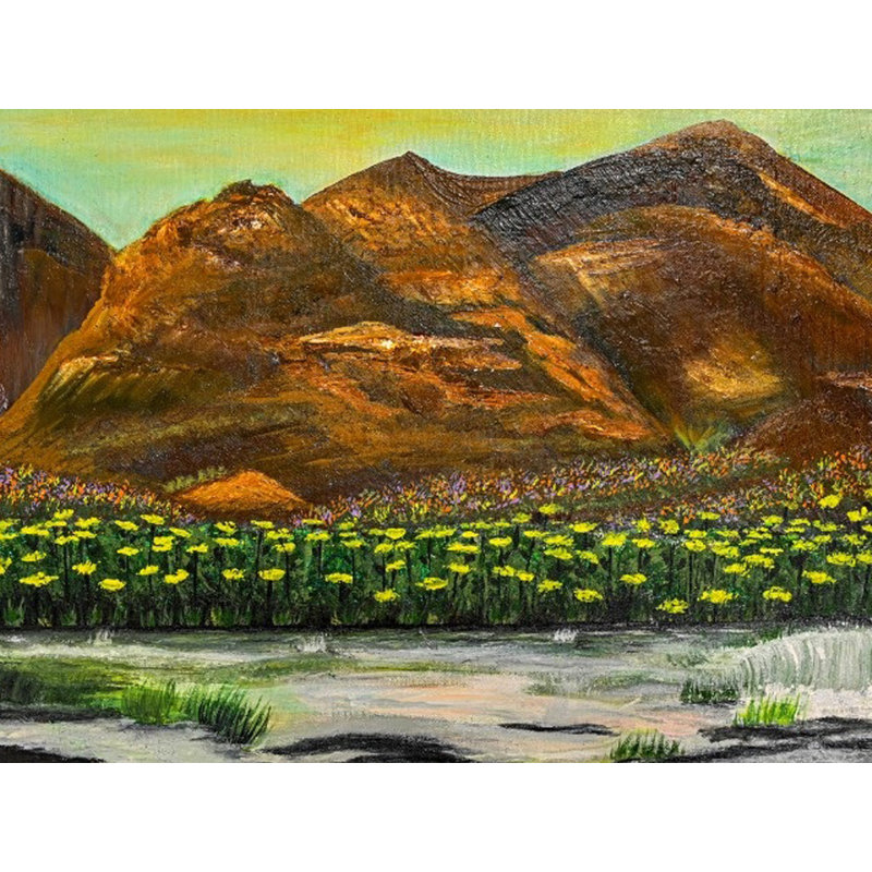 Collines avec paysage de cascade | Acrylique sur toile | Avec cadre