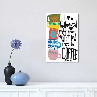 Heart And Coffee by Jen Bucheli - Wrapped Canvas Print