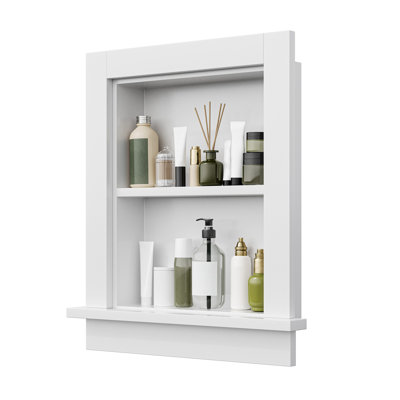 Wood Recessed Wall Niche, Wooden Recessed Medicine Cabinet With Adjustable Shelves, Built-in Storage For Bathroom, Bedroom, Living Room Or Kitchen