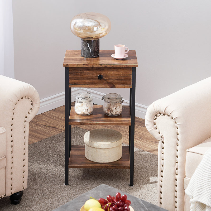 15.7'' W Metal Nightstand, Brown, Individual