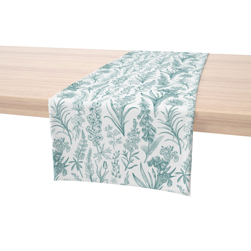 Table Runner, 100% Cotton, 16X72", Green Garden Flowers, 108" L x 16" W