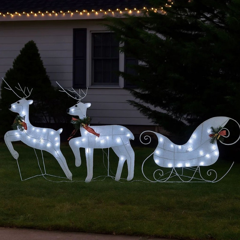 Décoration de Noël pour renne et traîneau 4 pièces, 100 Leds blanches