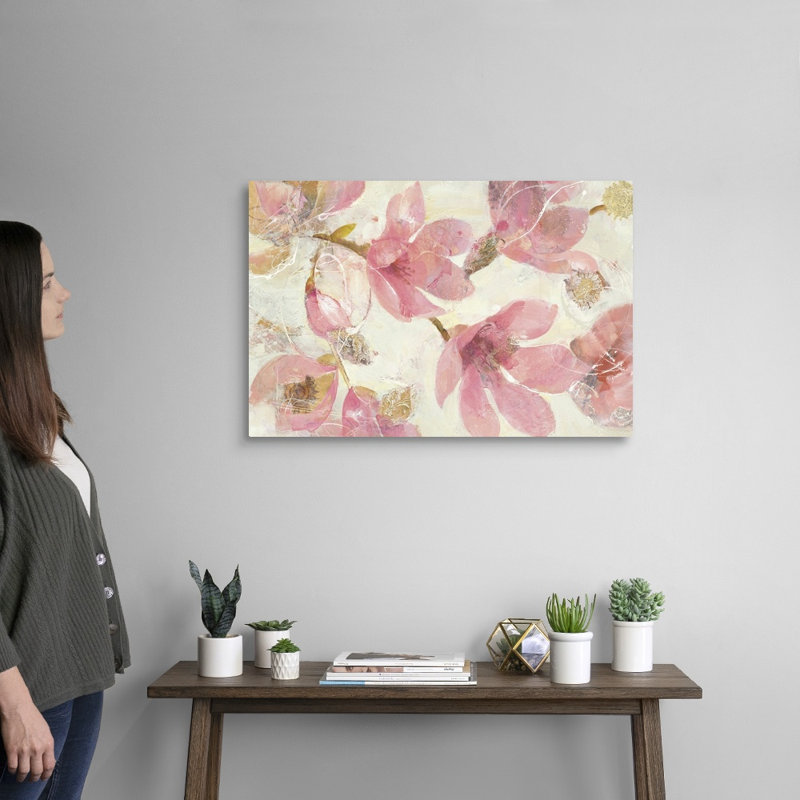 Magnolias en fleurs sur toile blanche, H 30 po x l 20 po x P 1,25 po, Toile tendue