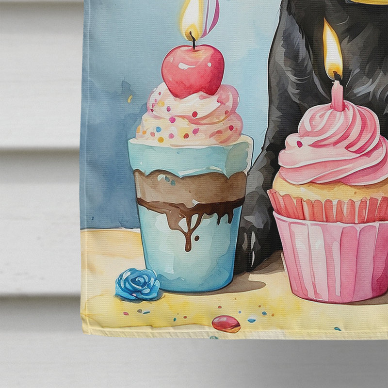 Drapeau «Happy Birthday House», Labrador Retriever noir