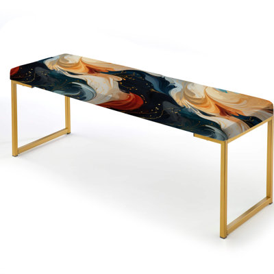 Orange And Teal Bohemian Marble Whirl - Marble Upholstered Gold Bench
