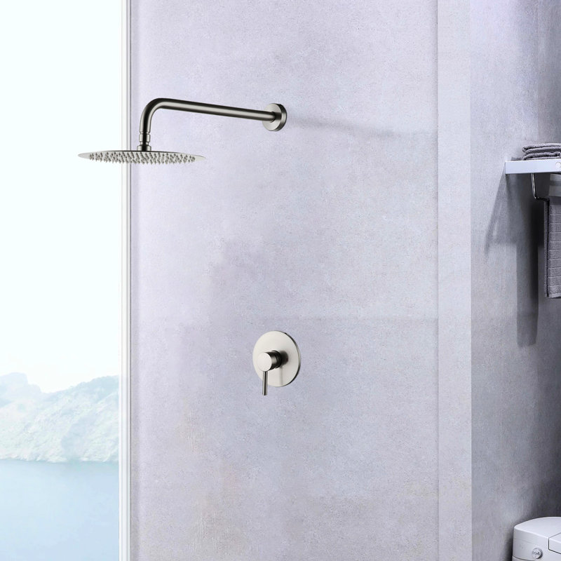 Robinet de douche mural en nickel brossé élégant avec valve - Construction en laiton de qualité supérieure pour une organisation attrayante