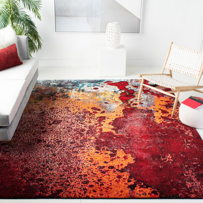 Tapis rouge / orange à motif abstrait Vincenzo