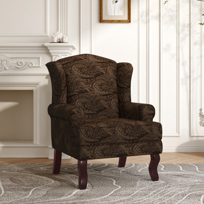 Duward Linen Upholstered Wingback Accent Chair with Rolled Arm and Solid Wood Leg by Alcott Hill
