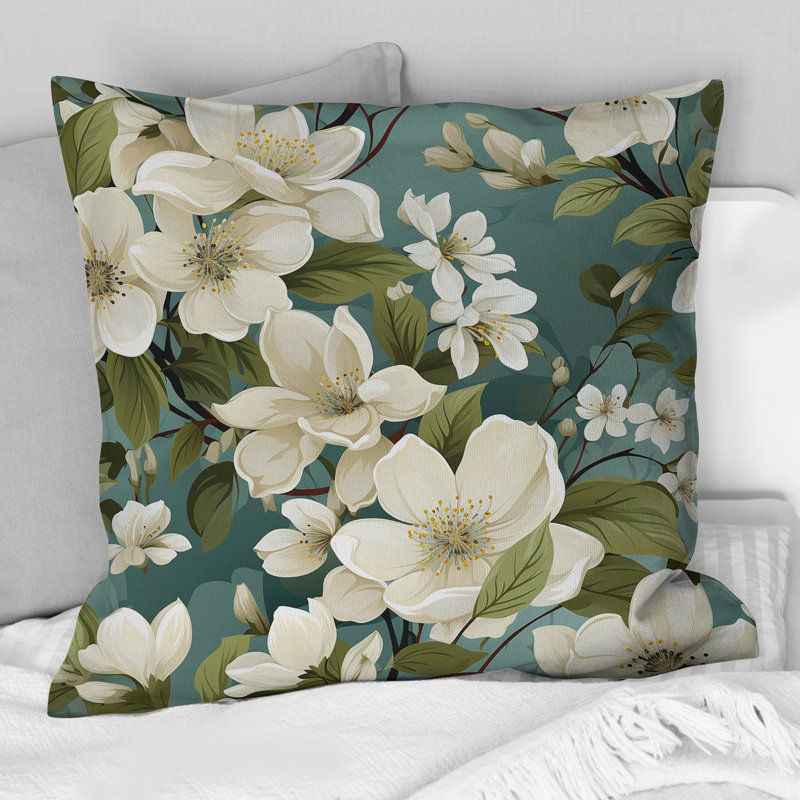 Coussin décoratif à imprimé floral gris et blanc Orchid Lovely III, H 18 po x l 18 po